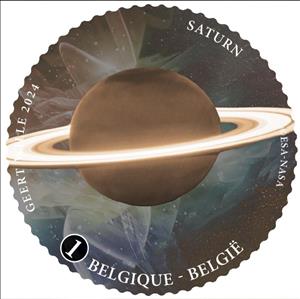 Stamp, Saturn, Belgium,  , Astronomy, Planets, Round Stamps