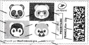 Stamp, Four Bear Emojis in black, France,  , Bears, Cartoons, Stylized Animals