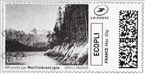 Stamp, Lake and Mountain View 10 in black, France,  , Lakes, Landscapes, Mountains