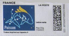 Stamp, Pisces. Poisson. Redesign without laposte logo, France,  , Zodiac
