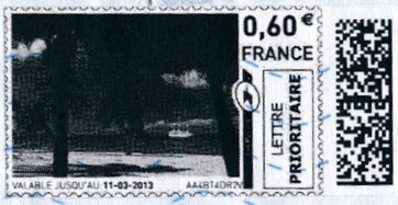 Stamp, Tropical Beach 2 in black, France,  , Beaches, Coastal Areas, Palm-trees, Trees