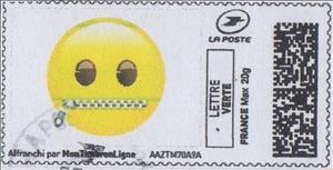 Stamp, Zipper Mouth Face Emoji. To keep a secret, France,  , Cartoons