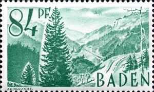 Stamp, Höllental in the Black Forest, Germany, French Occupation of Baden,  , Bridges, Landscapes, Mountains, Trees