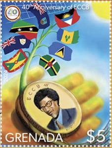 Stamp, East Caribbean Currency Board, 40 Years, Grenada,  , Finance, Flags, Joint Issues