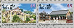 Se-tenant, Korea-Grenada Diplmoatic Relations 50 Years, Grenada,  , Architecture, Diplomacy, Joint Issues