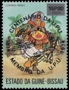 Stamp, Centenary of U.P.U - Overprint in black, Guinea-Bissau,  , Folklore, Masks, U.P.U.