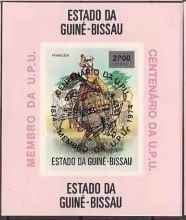 Souvenir Sheet, Centenary of U.P.U - Overprint in black, Guinea-Bissau,  , Folklore, Masks, U.P.U.