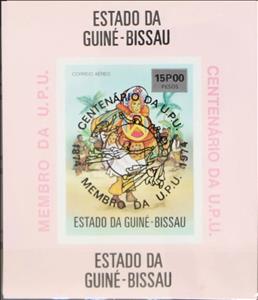 Souvenir Sheet, Centenary of U.P.U - Overprint in black, Guinea-Bissau,  , Folklore, Masks, U.P.U.