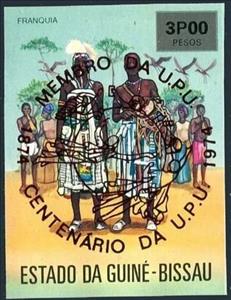 Stamp, Centenary of U.P.U - Overprint in red, Guinea-Bissau,  , Folklore, Masks, U.P.U.