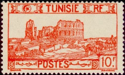 Stamp, Types of 1926-28, Tunisia,  , Camels, Ruins