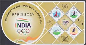 Souvenir Sheet, 2024 Summer Olympic Games, Paris, India,  , Hockey, Javelin Throw, Olympic Games, Sailing, Sports, Table Tennis