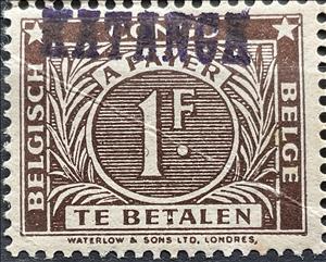 Stamp, Figure in colored circle overprinted KATANGA, Katanga,  , Numbers