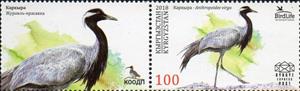 Stamp with Attached Label, Demoiselle Crane (Anthropoides virgo), Kyrgyzstan- Kyrgyz Express Post,  , Animals (Fauna), Birds, Cranes (Birds)