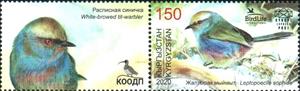 Stamp with Attached Label, White-browed Tit-warbler (Leptopoecile sophiae), Kyrgyzstan- Kyrgyz Express Post,  , Animals (Fauna), Birds