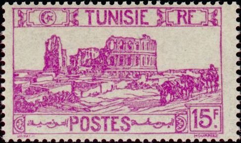 Stamp, Types of 1926-28, Tunisia,  , Camels, Ruins