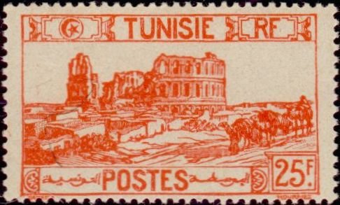 Stamp, Types of 1926-28, Tunisia,  , Camels, Ruins