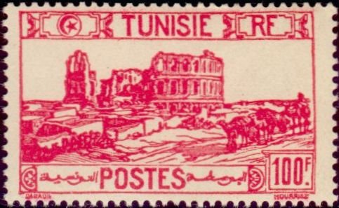 Stamp, Types of 1926-28, Tunisia,  , Mammals, Camels, Ruins, Roman Empire, Animals (Fauna), UNESCO World Heritage Sites