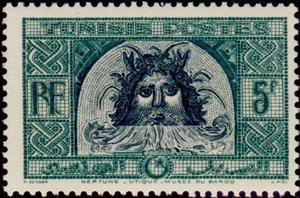 Stamp, Head of Neptune (detail of the mosaic of Utica: Triumph of N, Tunisia,  , Mosaic