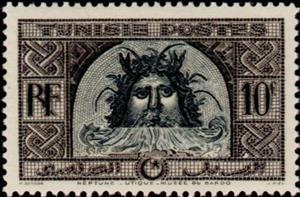 Stamp, Head of Neptune (detail of the mosaic of Utica: Triumph of N, Tunisia,  , Mosaic