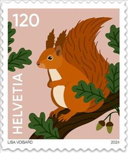 Stamp, Squirrel, Switzerland,  , Animals (Fauna), Mammals, Squirrels