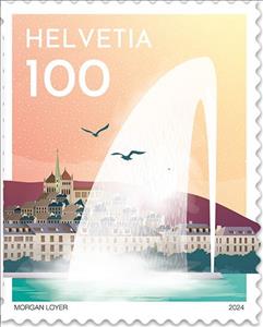 Stamp, The Geneva Water Fountain, Switzerland,  , Buildings, Fountains, Water