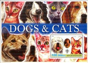 Souvenir Sheet, Dogs & Cats, Afghanistan,  , Animals (Fauna), Cats, Dogs, Scouting