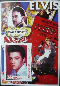 Souvenir Sheet, Elvis Presley and Disney, Afghanistan,  , Actors, Disney, Elvis Presley, Famous People, Musicians, Singers