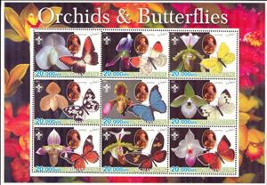 Mini Sheet, Orchids & Butterflies, Afghanistan,  , Butterflies and Moths, Flowers, Insects, Orchids, Plants (Flora), Scouting
