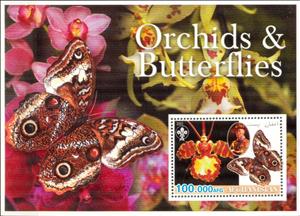 Souvenir Sheet, Orchids & Butterflies, Afghanistan,  , Butterflies and Moths, Flowers, Insects, Orchids, Plants (Flora), Scouting