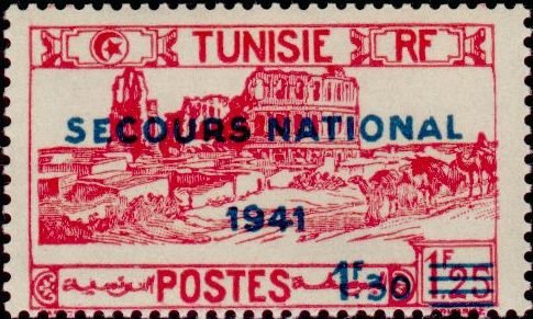 Stamp, National emergency, Tunisia,  , Camels, Ruins