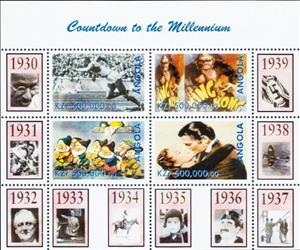 Mini Sheet, Countdown to the Millennium 1930-1939, Angola,  , Anniversaries and Jubilees, Famous People, Millennium