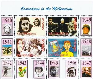 Mini Sheet, Countdown to the Millennium 1940-1949, Angola,  , Anniversaries and Jubilees, Famous People, Millennium