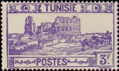 Stamp, Amphitheatre of El Jem, Tunisia,  , Camels, Ruins