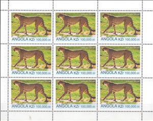 Mini Sheet, Flora and Fauna Cheetah (Acinonyx subarus), Angola,  , Animals (Fauna), Cheetahs, Mammals, Wild Cats