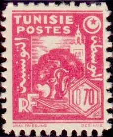 Stamp, Olivier and Mosque, Tunisia,  , Trees, Mosque, Olives
