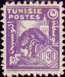 Stamp, Olivier and Mosque, Tunisia,  , Trees, Mosque, Olives