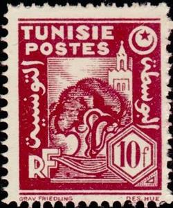 Stamp, Olivier and Mosque, Tunisia,  , Trees, Mosque, Olives