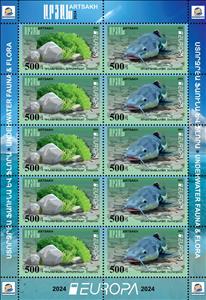 Mini Sheet, EUROPA Underwater Fauna and Flora, Artsakh (Nagorno-Karabakh),  , Animals (Fauna), Aquatic Plants, Fishes, Plants (Flora), Sea Life