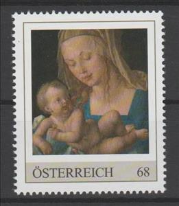 Stamp, Madonna of the Pear by Albrecht Dürer, Austria,  , Art, Christmas, Paintings, Religion, Women