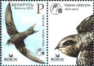 Stamp with Attached Label, Common Swift (Apus apus), Belarus,  , Animals (Fauna), Birds, Seals (Emblems)