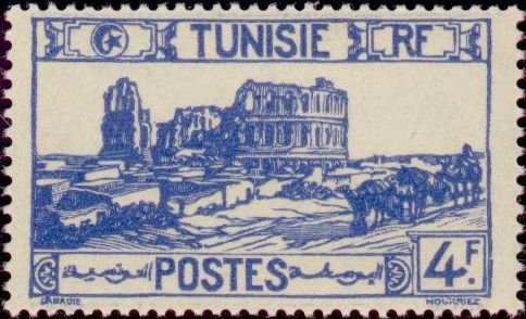 Stamp, Types of 1926-28, Tunisia,  , Camels, Ruins