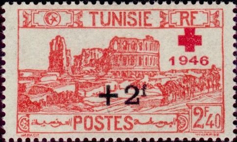 Stamp, Stamp 1945-47 overloaded, Tunisia,  , Red Cross and Red Crescent