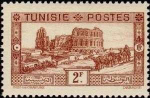 Stamp, Country and People- Roman amphitheatre, Tunisia,  