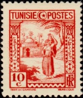 Stamp, Country and People- Arab woman, Tunisia,  , Mosque, Women