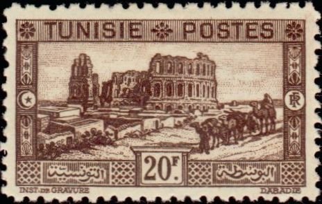 Stamp, Country and People- Roman amphitheatre, Tunisia,  