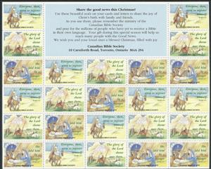 Mini Sheet, Canadian Bible Society. Share the good news this Christmas, Canada,  , Biblical Accounts, Charity, Christmas, Proverbs and Quotations