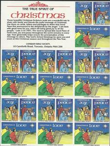 Mini Sheet, Canadian Bible Society. The true spirit of Christmas, Canada,  , Biblical Accounts, Charity, Christmas, Proverbs and Quotations