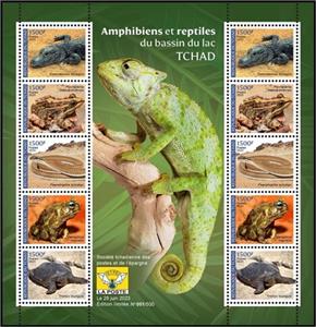 Mini Sheet, Amphibians and Reptiles of the Lake Chad, Chad,  , Amphibians, Reptiles