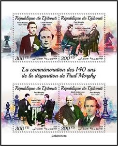 Mini Sheet, 140th Anniversary of the Death of Paul Morphy, Djibouti,  , Anniversaries and Jubilees, Chess