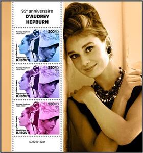Mini Sheet, 95th Anniversary of the Birth of Audrey Hepburn, Djibouti,  , Actors, Anniversaries and Jubilees